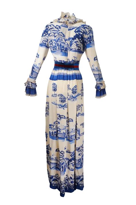 gucci silk dress 2017|Gucci Blue and White Silk Maxi Dress 2017 .